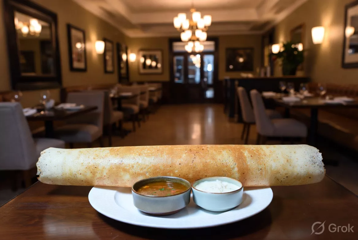 South Indian masala dosa at Flora Melbourne authentic South Indian food Melbourne crispy rice crepe with sambar