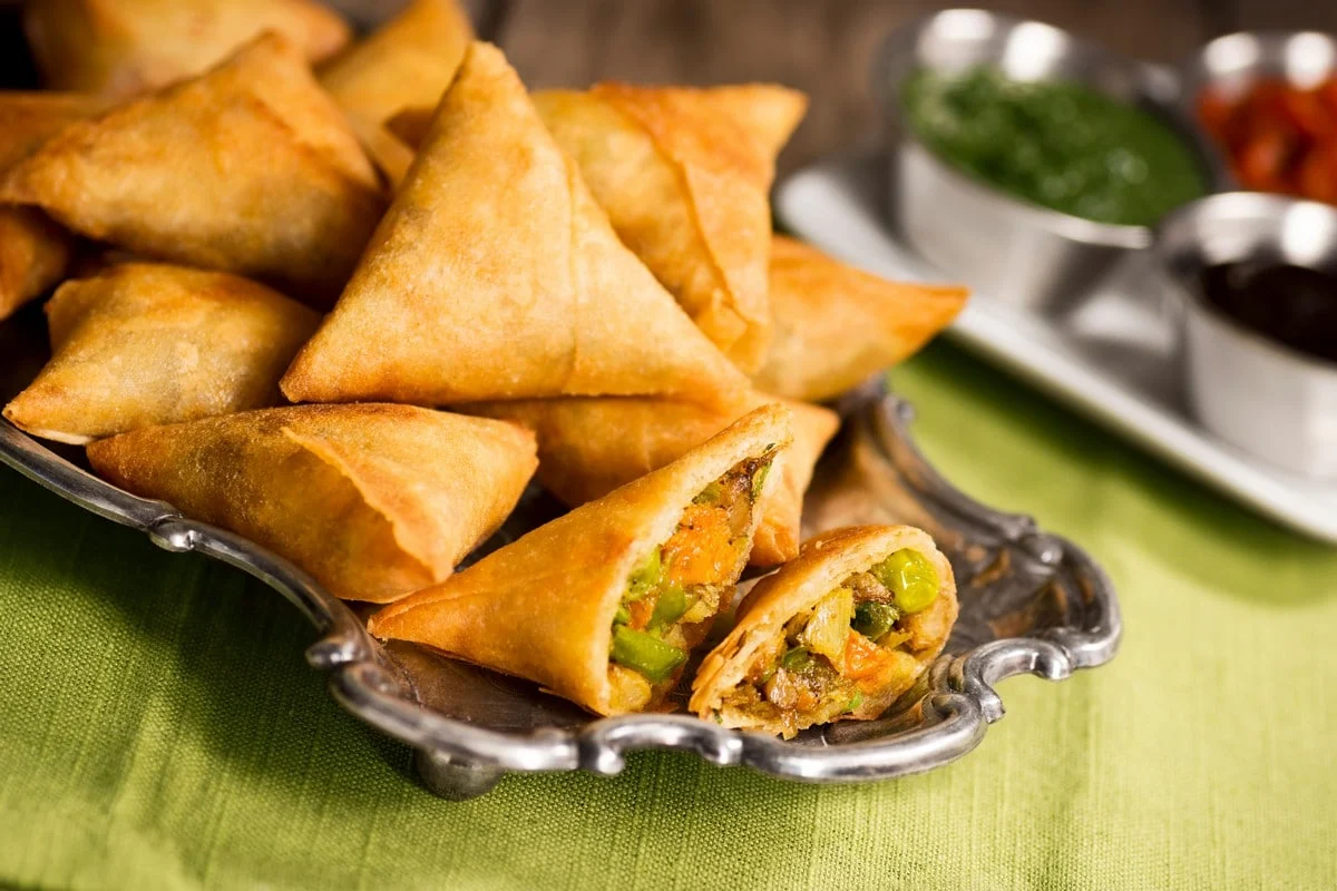 Samosa chaat and vada pav Indian snacks at Flora Melbourne